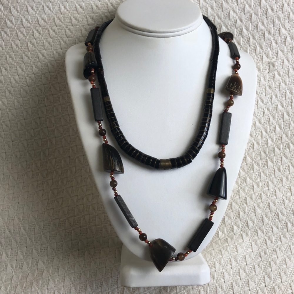 Wooden Metal Necklace Set of 2